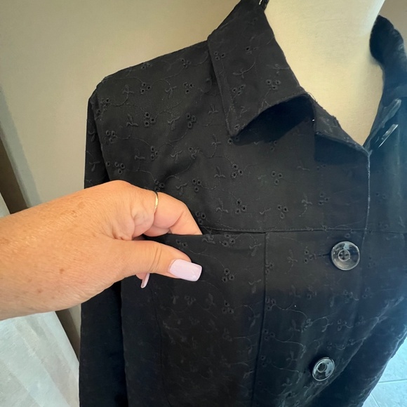 Woman's Studio Works Black Eyelet Cotton Line Button Up Jacket, Size 2X - Picture 8 of 13